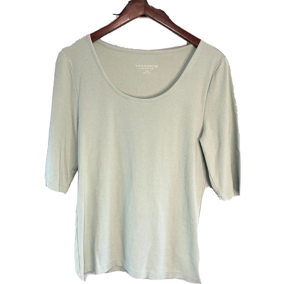 Soft Surroundings Women’s Scoop Neck Short‎ Sleeve Top Stretch Green Size Large - Picture 1 of 3